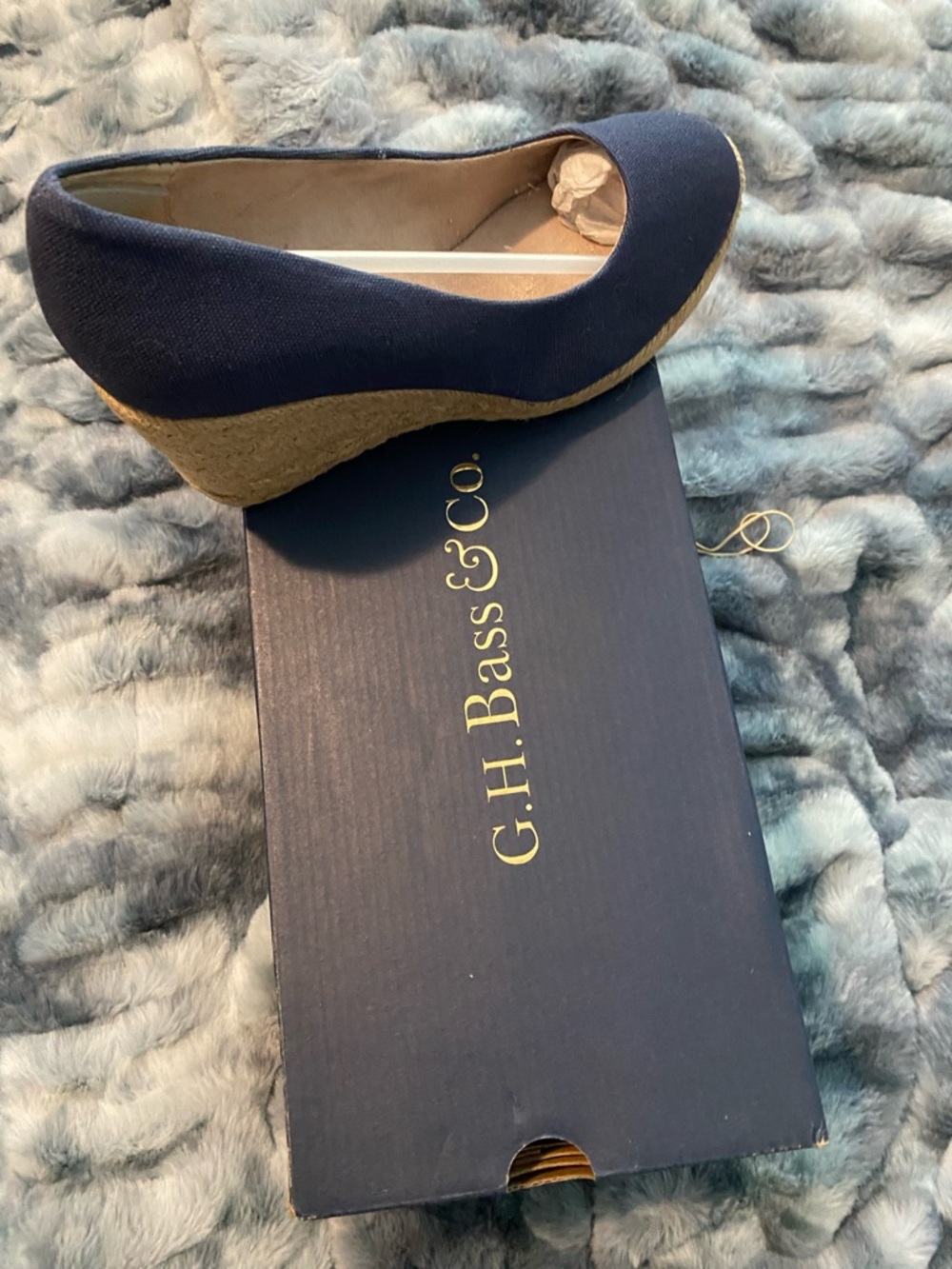 G.H. Bass & Co. Navy Canvas Espadrille Wedge Pump, NWT.